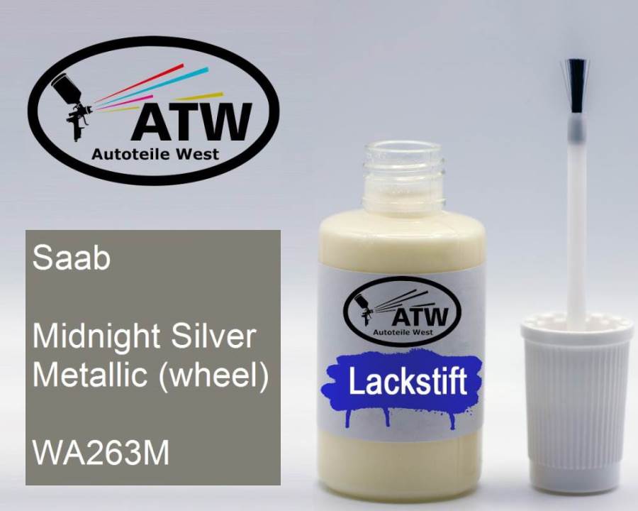 Saab, Midnight Silver Metallic (wheel), WA263M: 20ml Lackstift, von ATW Autoteile West.